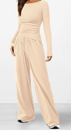 Conjunto Maria Rafaela – Minimalismo Casual com Calça Larga e Blusa Ajustada em Poliéster