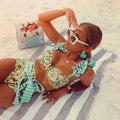 Conjunto de Bikini de dos piezas para mujer, traje de baño Floral con sujetador acolchado de realce, conjunto de Bikini con volantes, ropa de playa 2024